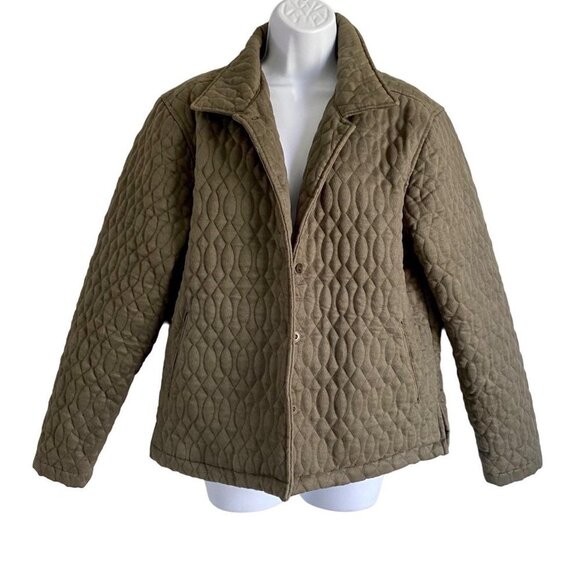 Green Quilted Jacket Coat with Buttons Pockets Decorated Originals Womens Large - Picture 3 of 11